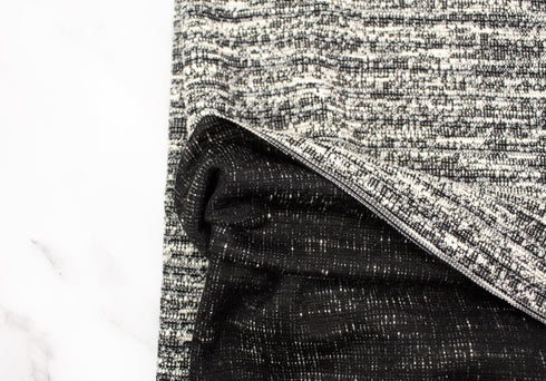 Cream and Black Tweed Sweater Knit Fabric Remnant 1 yard